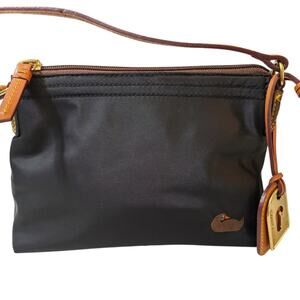 Dooney & Bourke Vintage Black Bag with Brown Embroidered Duck and Brass Hangtag